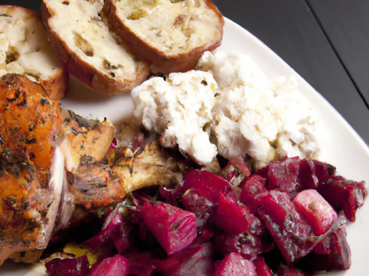 Bone in Chicken With Beets & Feta and Garlic Bread