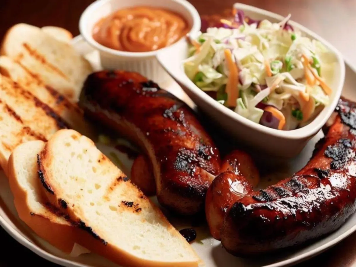 Andouille Sausage With Tangy Slaw and Garlic Bread