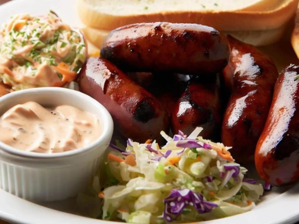 Andouille Sausage With Creamy Slaw and Garlic Bread