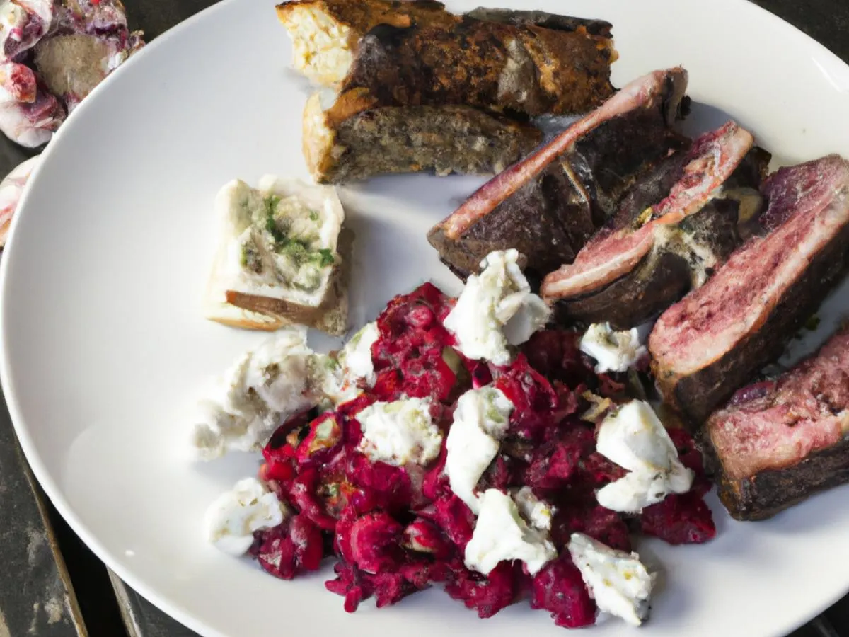 Pork Ribs With Beets & Feta and Garlic Bread