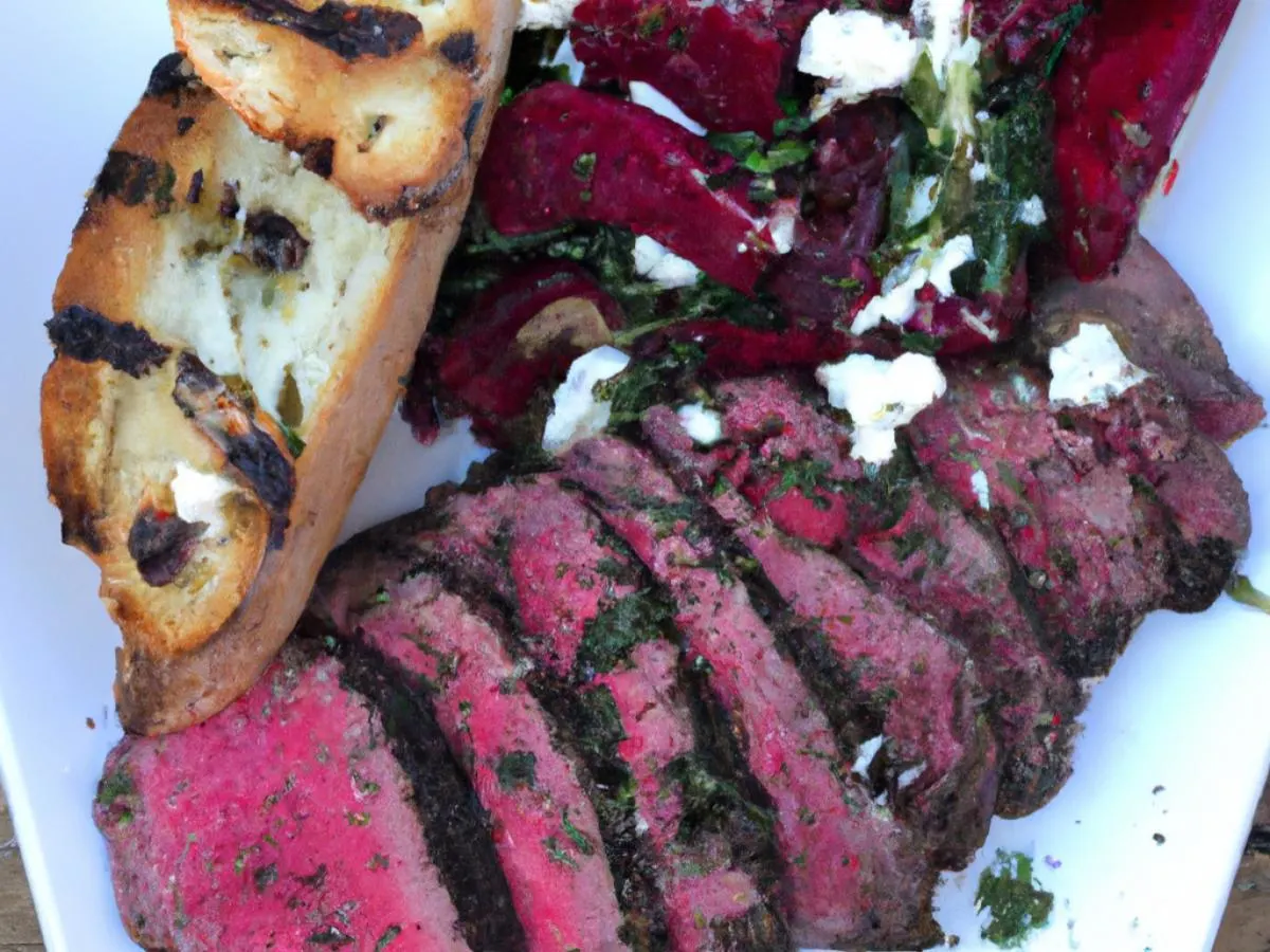 Tri Tip With Beets & Feta and Garlic Bread