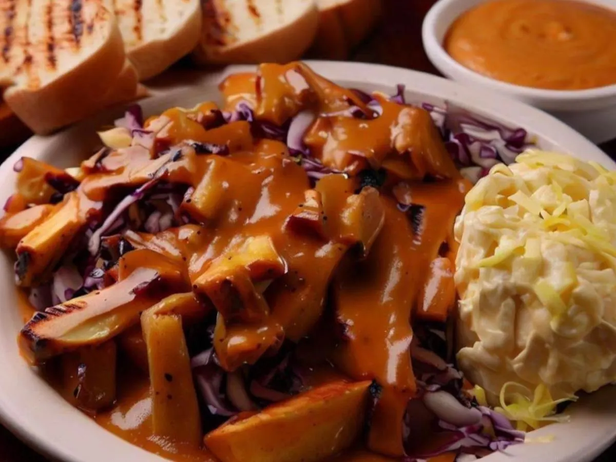 Jack Fruit With Creamy Slaw and Garlic Bread
