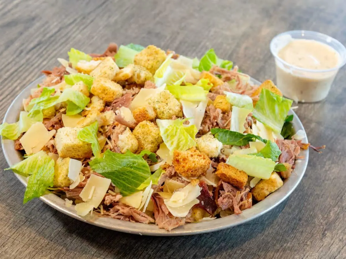 Mo Caesar Salad With Pulled Pork