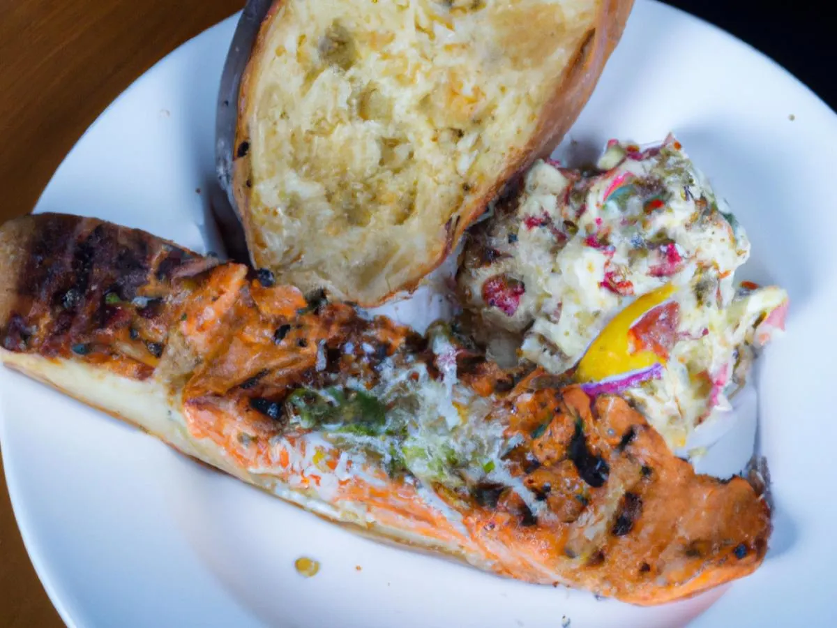 BBQ Salmon With Tangy Slaw and Garlic Bread