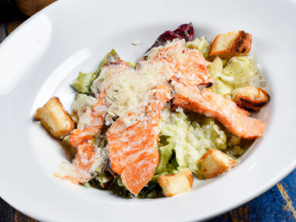 Traditional Caesar Salad With BBQ Salmon