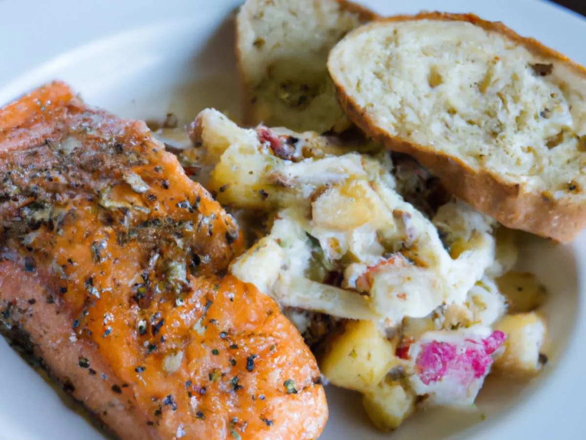 Brisket With Potato Salad and Garlic Bread