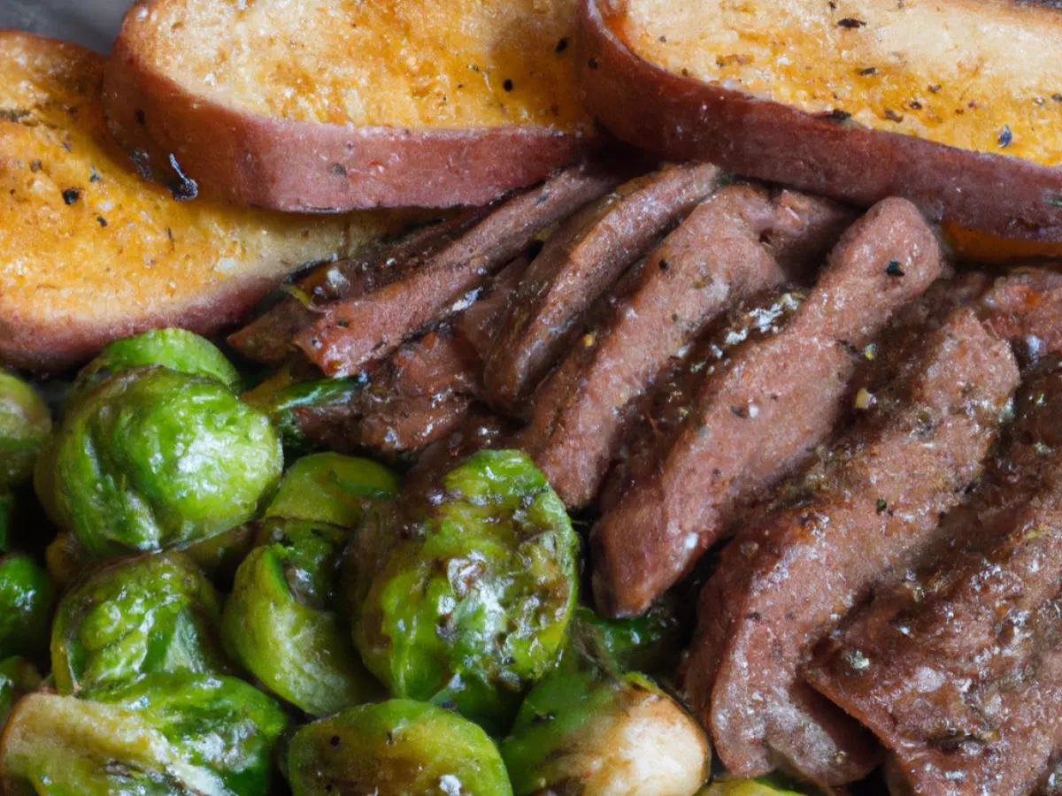 Brisket With Roasted Brussel Sprouts and Garlic Bread