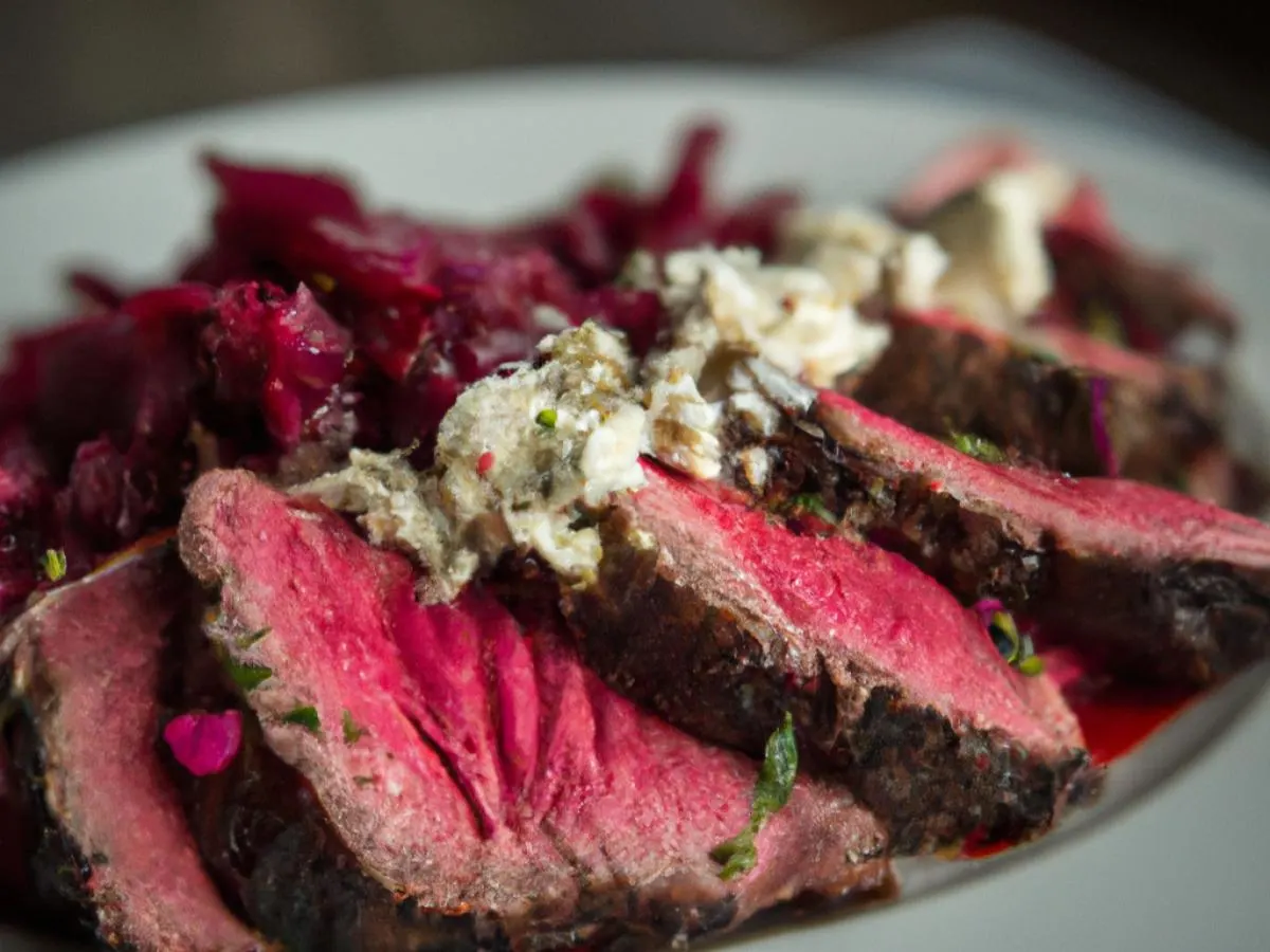 Brisket With Beets & Feta and Garlic Bread