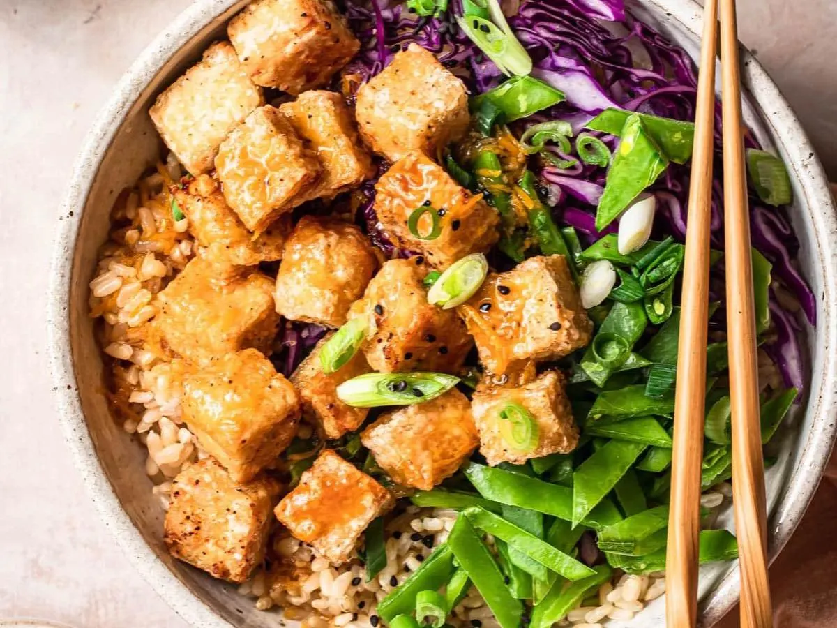 Deep Fried Tofu Bowl with Grilled Veggies