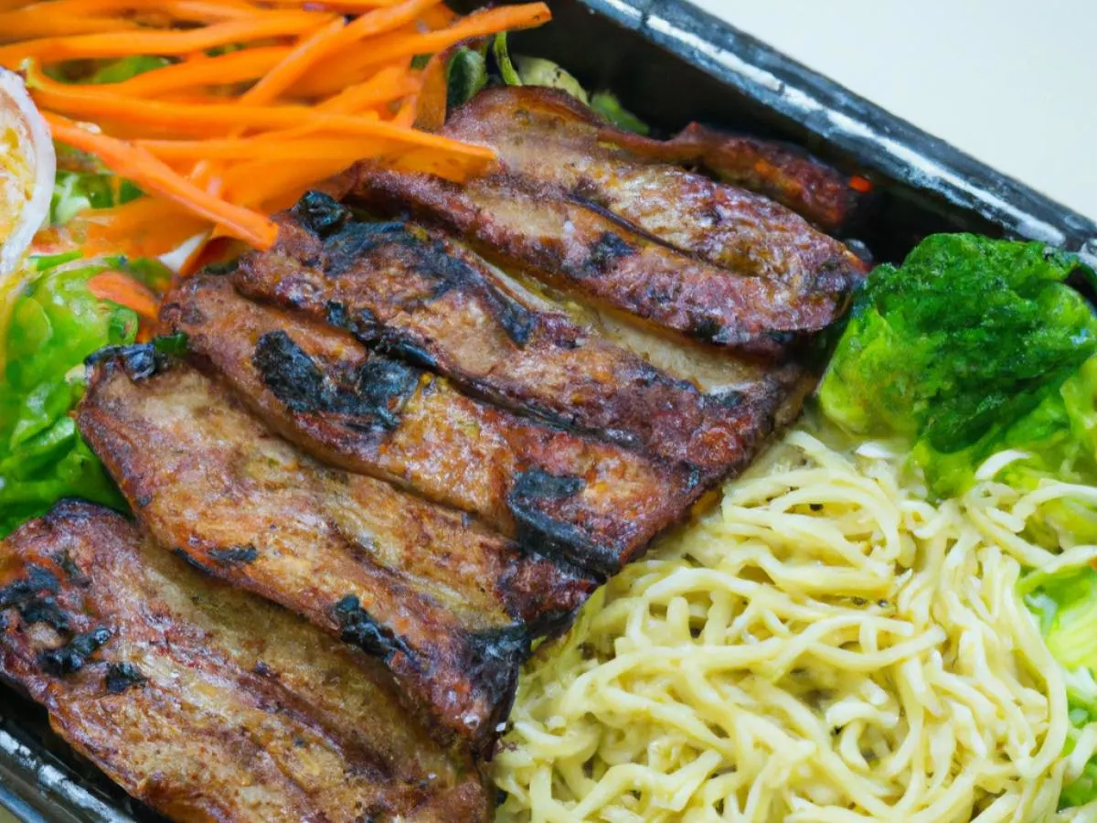 Pork Liempo with Vegan Pancit Sotanghon and Sauteed Vegetables Pork Liempo with Vegan Pancit Sotanghon and Sauteed Vegetables