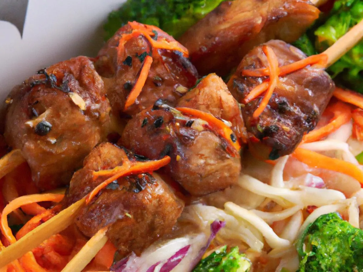 Pork Filipino BBQ Skewers with Jasmine Rice and Sauteed Vegetables Pork Filipino BBQ Skewers with Jasmine Rice and Sauteed Vegetables