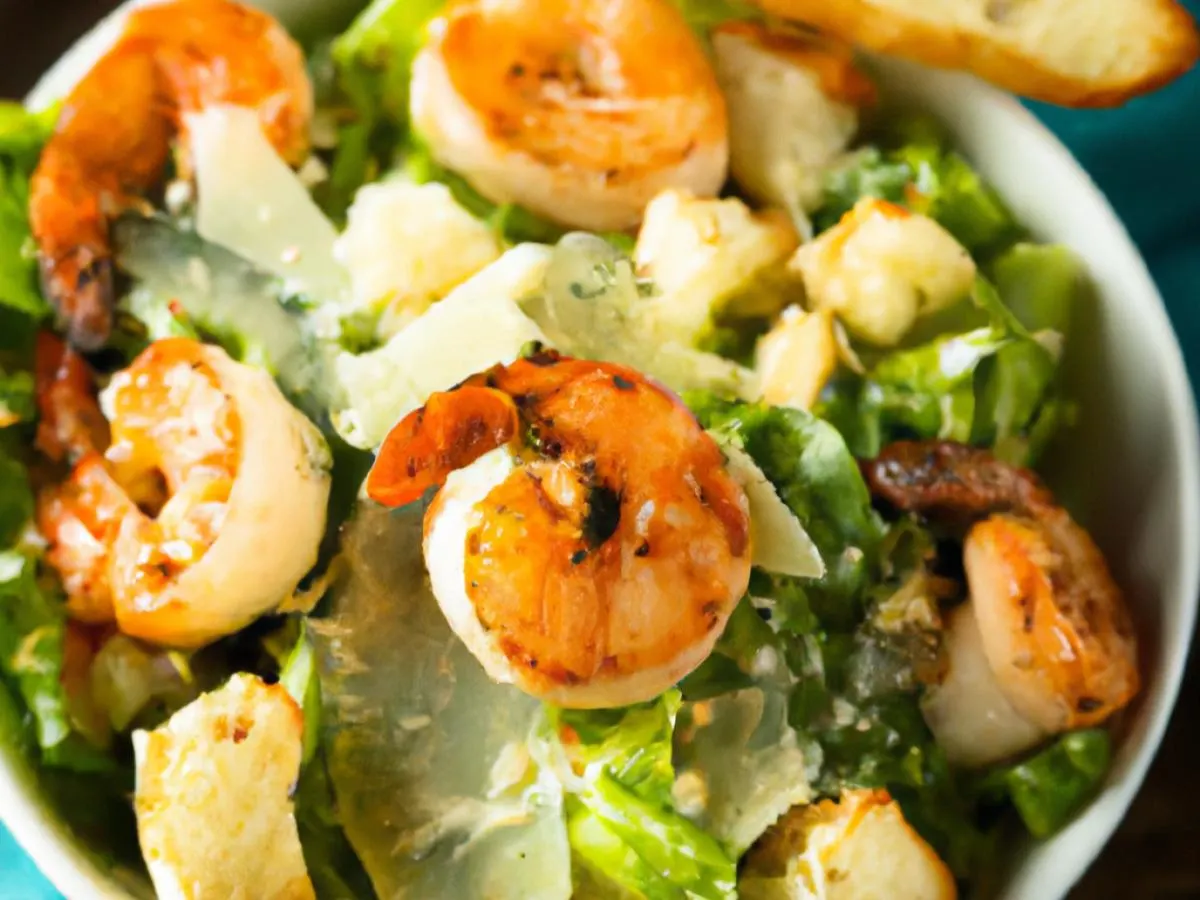 Caesar Salad with Grilled Shrimp and Blue Cheese & Pita Caesar Salad with Grilled Shrimp and Blue Cheese & Pita