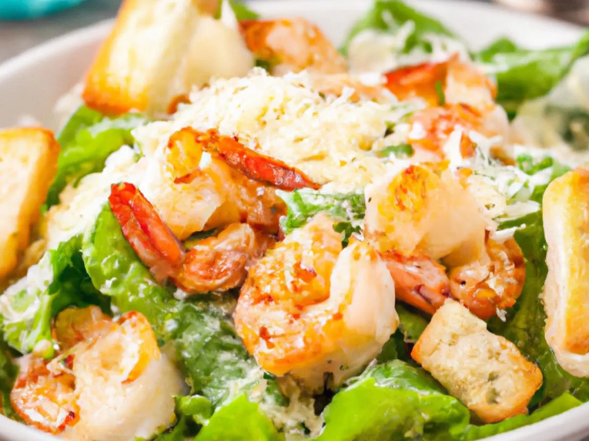 Caesar Salad with Grilled Shrimp and Caesar Dressing & Pita Caesar Salad with Grilled Shrimp and Caesar Dressing & Pita