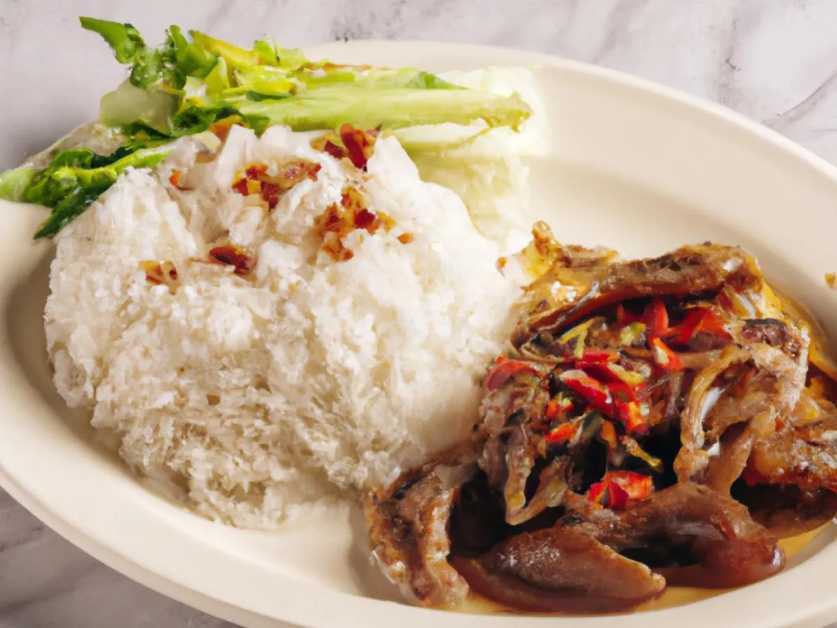 Pig's Intestine in Brown Sauce & Celery With Dry Chili served with White Rice Pig's Intestine in Brown Sauce & Celery With Dry Chili served with White Rice