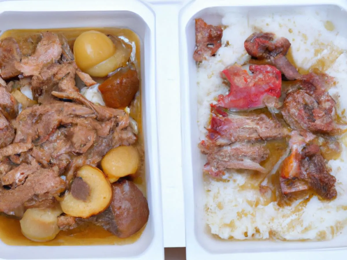 Potato and Pork Rib Stew, Pig's Intestine in Brown Sauce with White Rice Potato and Pork Rib Stew, Pig's Intestine in Brown Sauce with White Rice