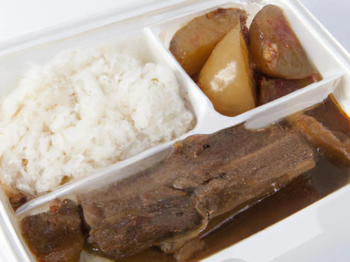 Potato and Pork Rib Stew, Beef With Scallions & Cabbage with White Rice Potato and Pork Rib Stew, Beef With Scallions & Cabbage with White Rice
