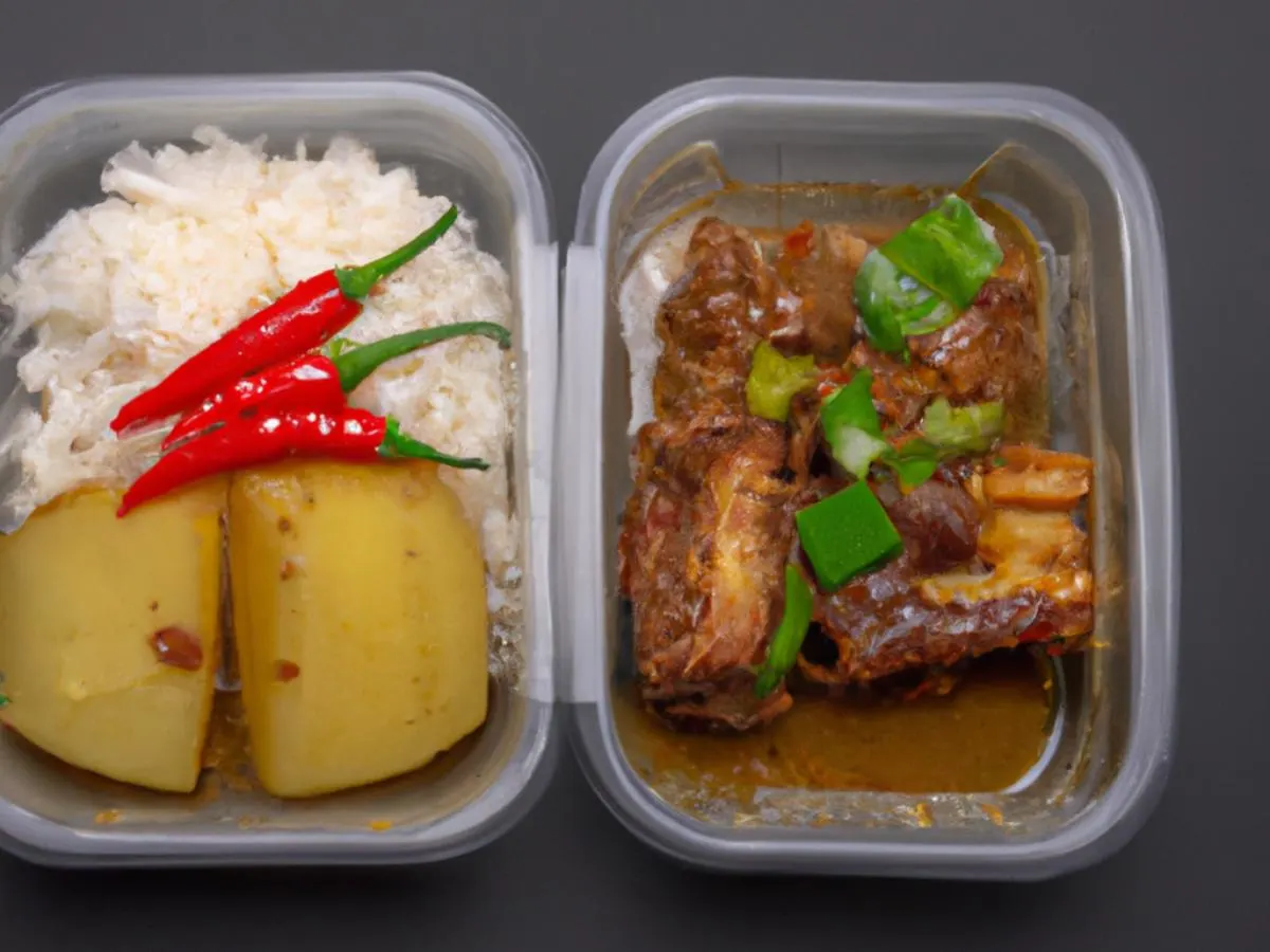Potato and Pork Rib Stew, Celery With Dry Chili with White Rice Potato and Pork Rib Stew, Celery With Dry Chili with White Rice