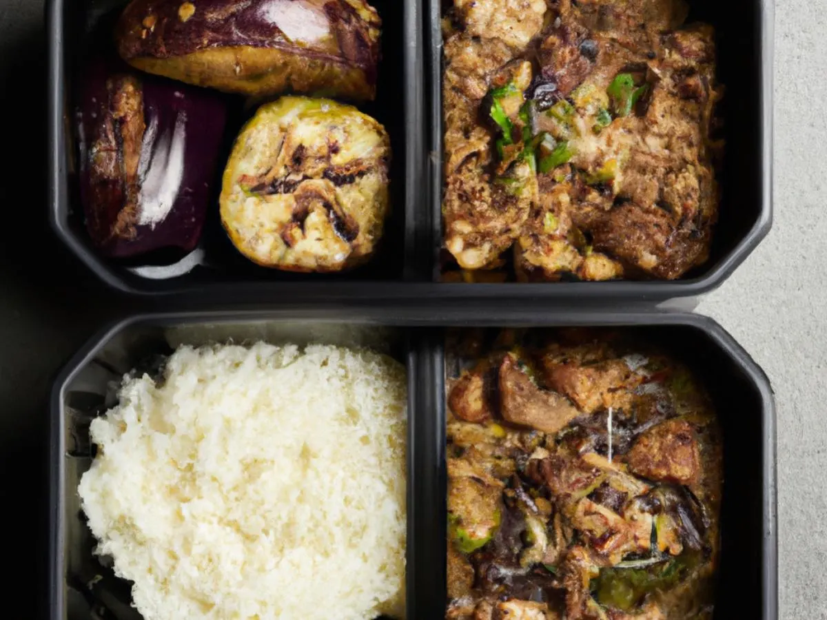 Minced Pork With Eggplant, Braised Chicken in Brown Sauce with White Rice Minced Pork With Eggplant, Braised Chicken in Brown Sauce with White Rice