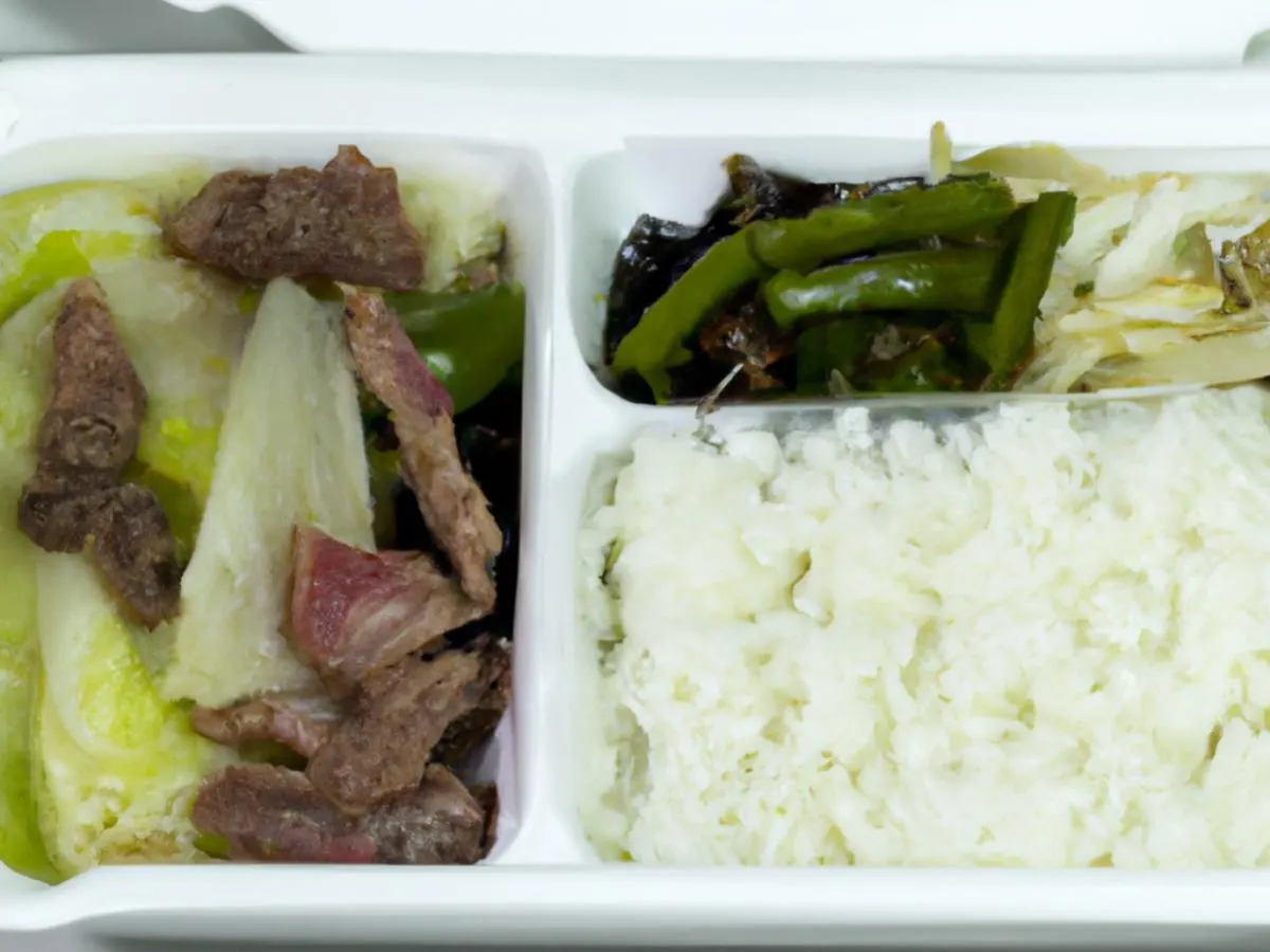 Sliced Thin Pork With Green Pepper, Beef With Scallions & Cabbage with White Rice Sliced Thin Pork With Green Pepper, Beef With Scallions & Cabbage with White Rice