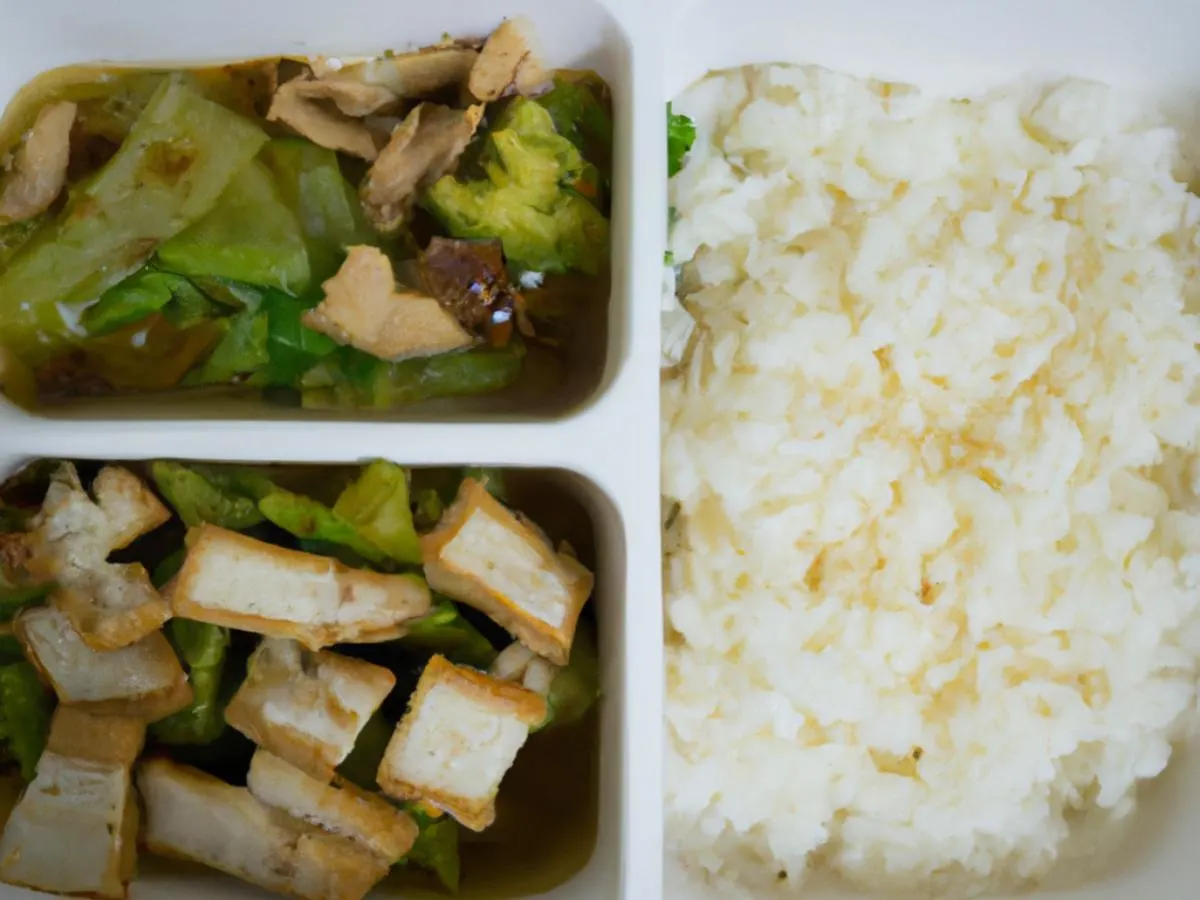 Sliced Thin Pork With Green Pepper, Crispy Tofu with White Rice Sliced Thin Pork With Green Pepper, Crispy Tofu with White Rice