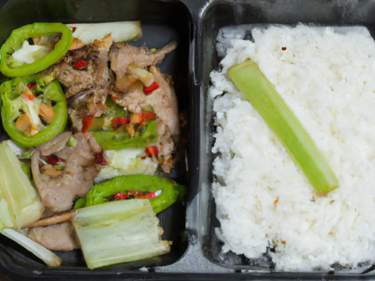 Sliced Thin Pork With Green Pepper, Celery With Dry Chili with White Rice Sliced Thin Pork With Green Pepper, Celery With Dry Chili with White Rice