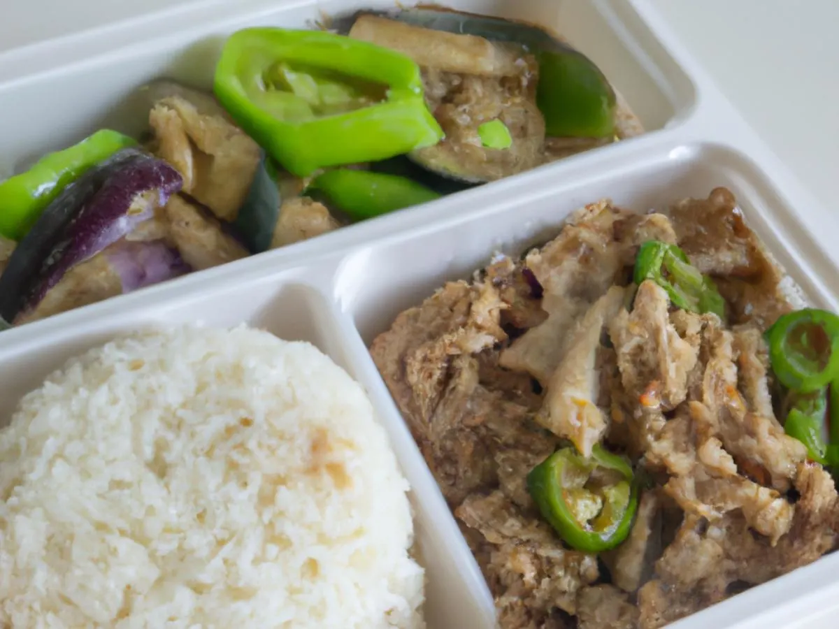 Shredded Pork With Green Pepper, Minced Pork With Eggplant with White Rice Shredded Pork With Green Pepper, Minced Pork With Eggplant with White Rice