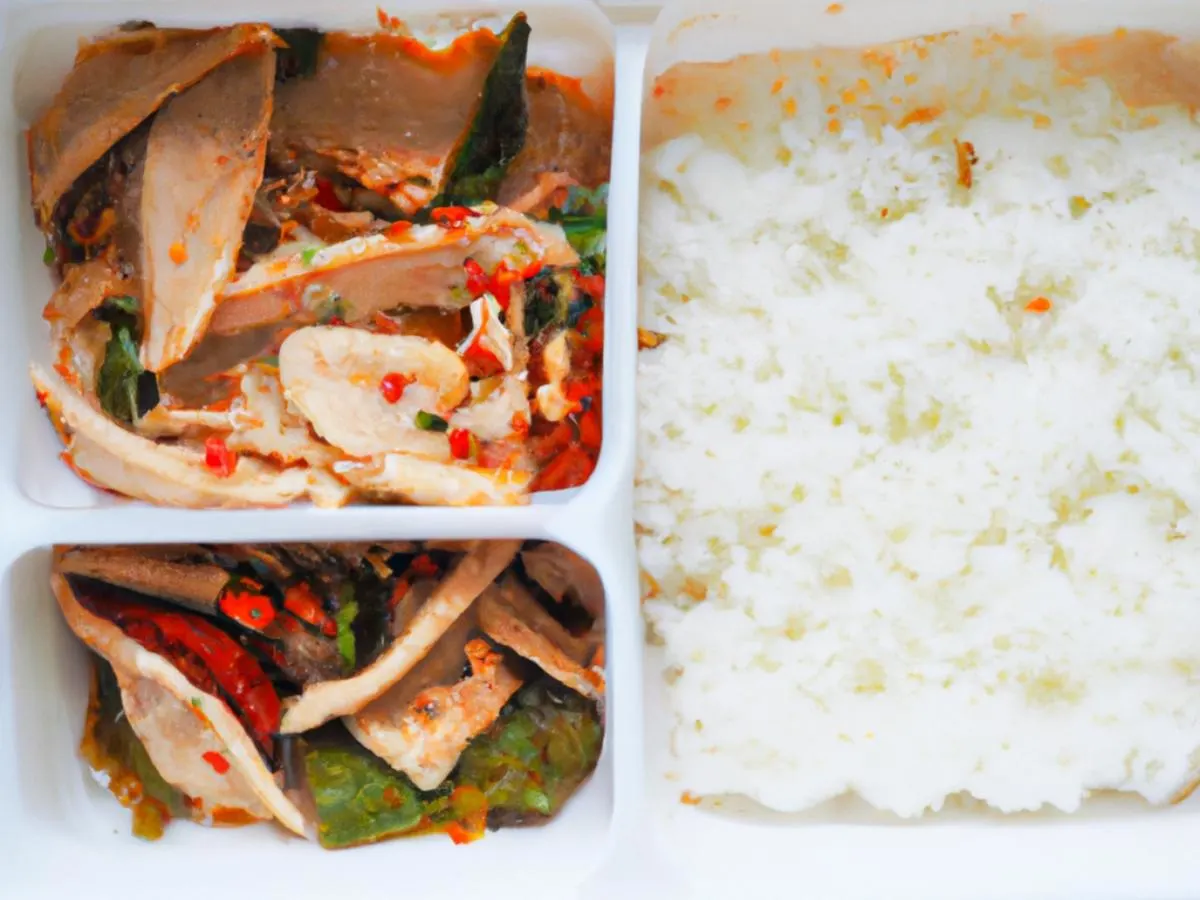 Sliced Thin Pork With Green Pepper, Minced Chicken With Pickled Vegetables with White Rice Sliced Thin Pork With Green Pepper, Minced Chicken With Pickled Vegetables with White Rice