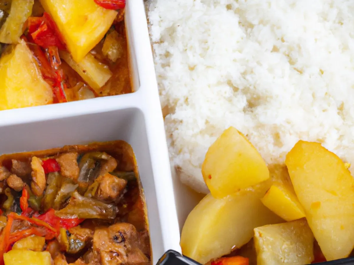 Minced Chicken With Pickled Vegetables, Potato and Pork Rib Stew with White Rice Minced Chicken With Pickled Vegetables, Potato and Pork Rib Stew with White Rice