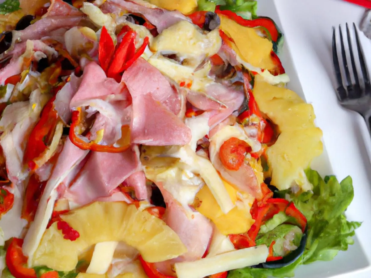 Spicy Hawaiian Salad with Bread and Chocolate Chip Cookie
