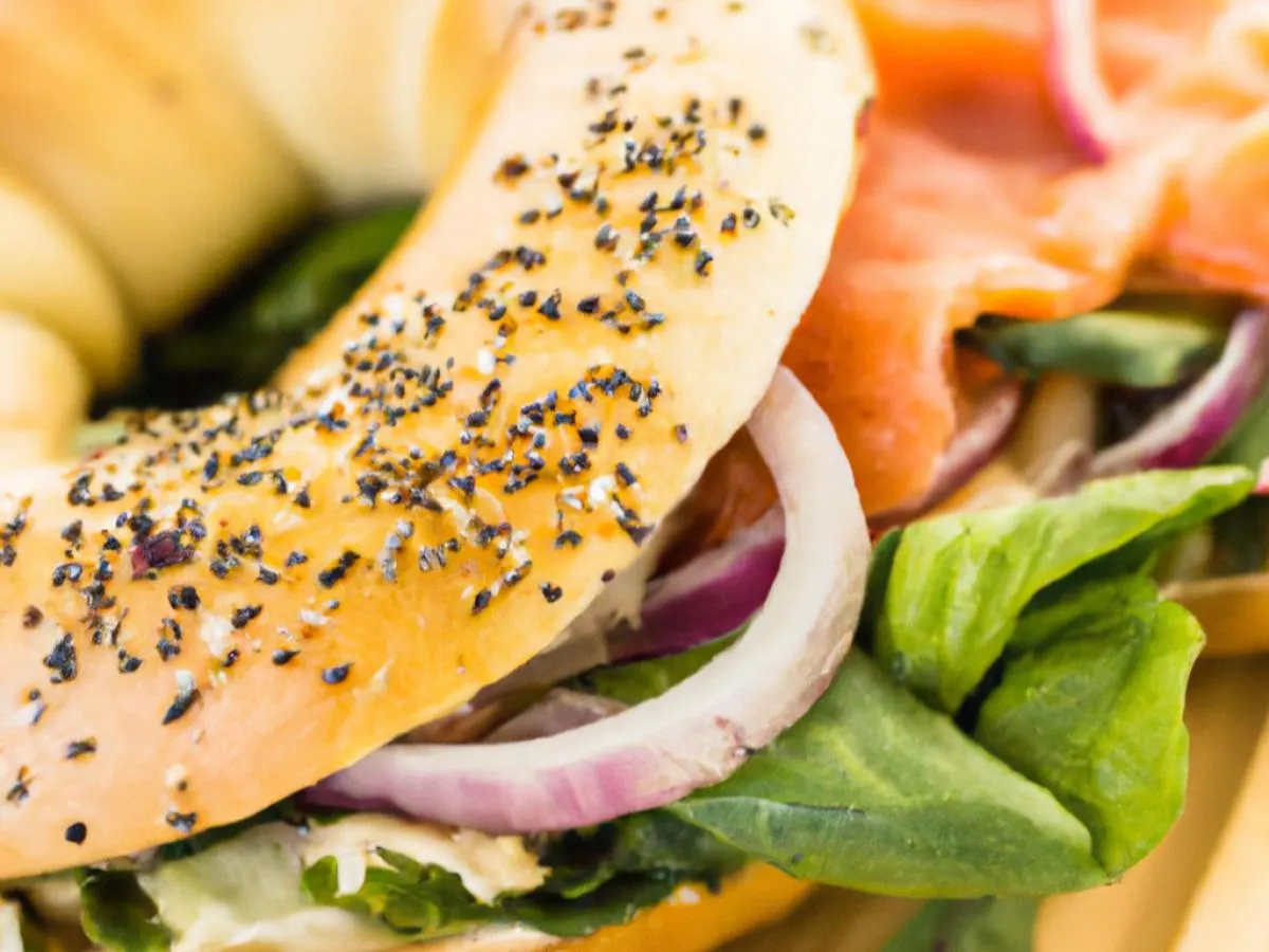 Everything Bagel Smoked Sockeye Salmon Salad Sandwich with Side Salad Everything Bagel Smoked Sockeye Salmon Salad Sandwich with Side Salad