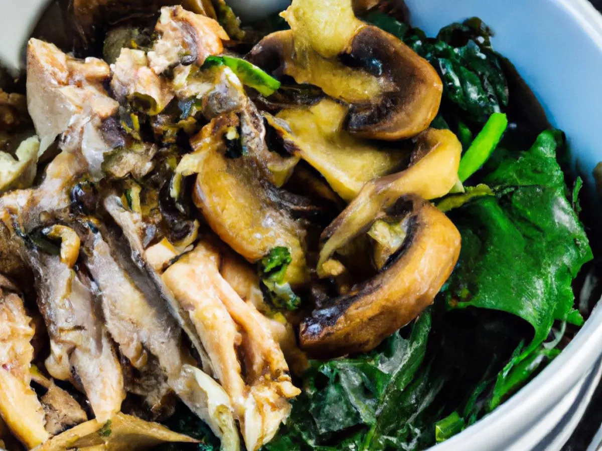 Pulled Chicken with Smoked Portobello Mushroom and Collard Greens (Light Carb) Pulled Chicken with Smoked Portobello Mushroom and Collard Greens (Light Carb)
