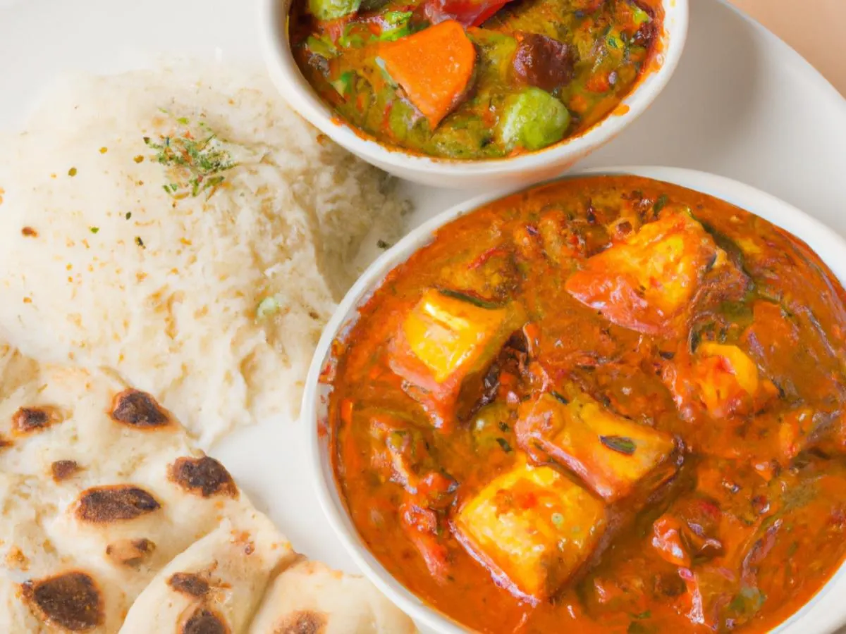 Paneer Tikka Masala with Mixed Vegetable Curry, Basmati Rice, and Naan Paneer Tikka Masala with Mixed Vegetable Curry, Basmati Rice, and Naan