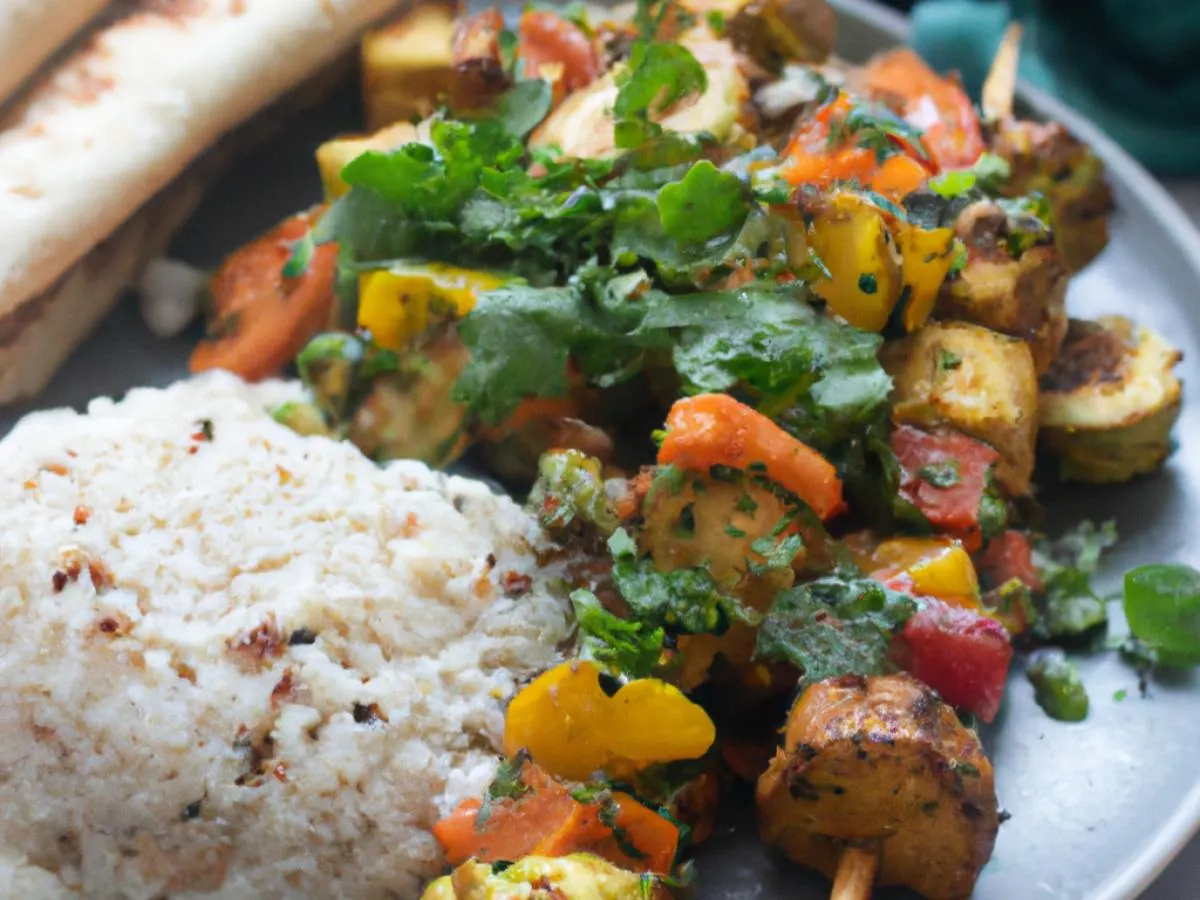 Vegan Tofu Kabab and Roasted Veggies Served With Steamed White Rice and Roti Vegan Tofu Kabab and Roasted Veggies Served With Steamed White Rice and Roti