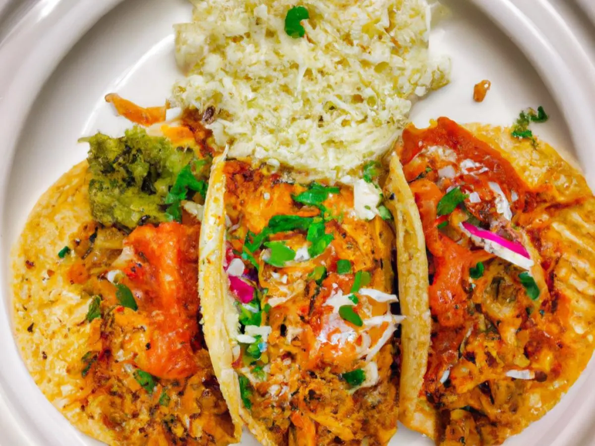 3 Smoked Pulled Chicken Corn Tortilla Tacos with Mexican Rice, Spicy Corn Salsa, and Chipotle Mayo 3 Smoked Pulled Chicken Corn Tortilla Tacos with Mexican Rice, Spicy Corn Salsa, and Chipotle Mayo