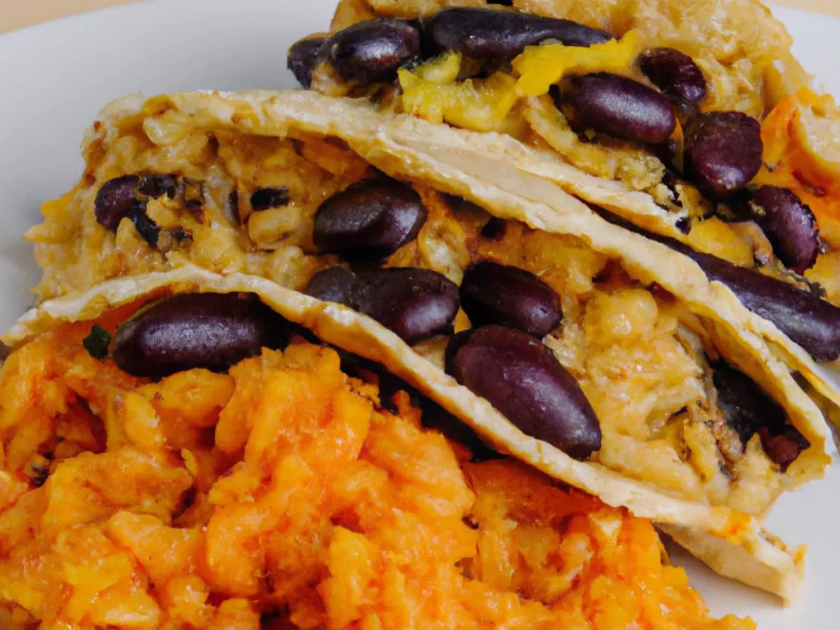 3 Ginger Butternut Squash Corn Tortilla Taco with Mexican Rice, Black Beans, and Red Chili Sauce 3 Ginger Butternut Squash Corn Tortilla Taco with Mexican Rice, Black Beans, and Red Chili Sauce