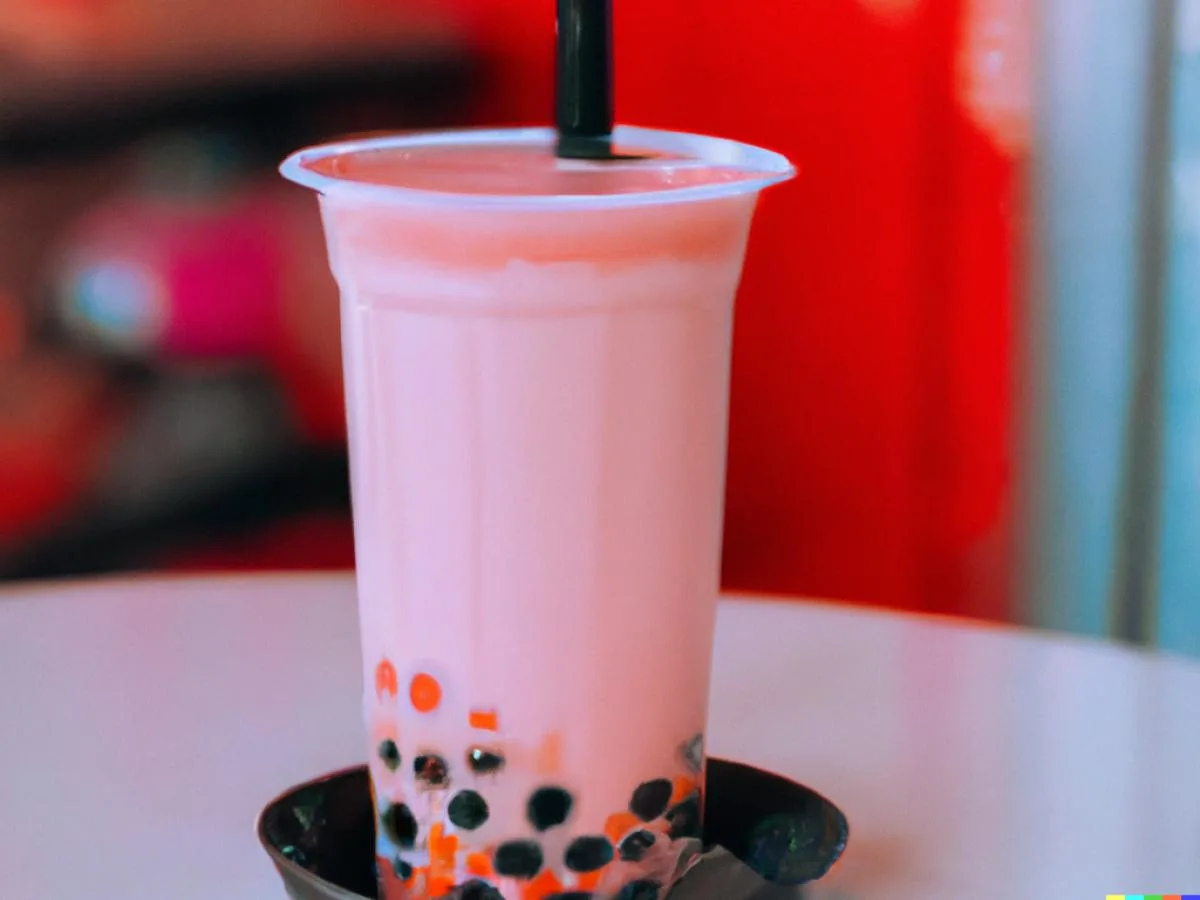 Strawberry Cream Latte with Tapioca [Half Sweet]