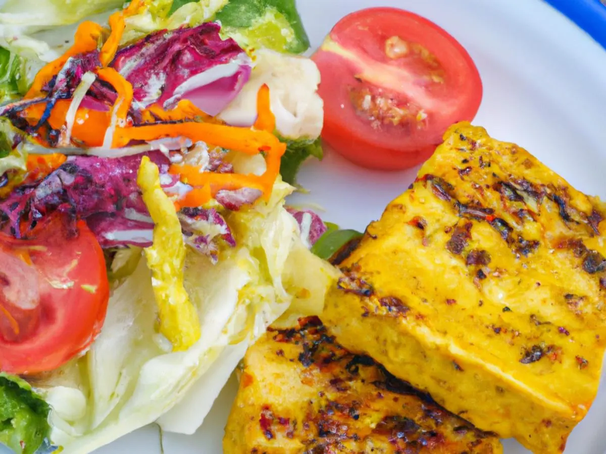 Ginger Turmeric BBQ Tofu with Steamed Cabbage and Garden Salad Ginger Turmeric BBQ Tofu with Steamed Cabbage and Garden Salad