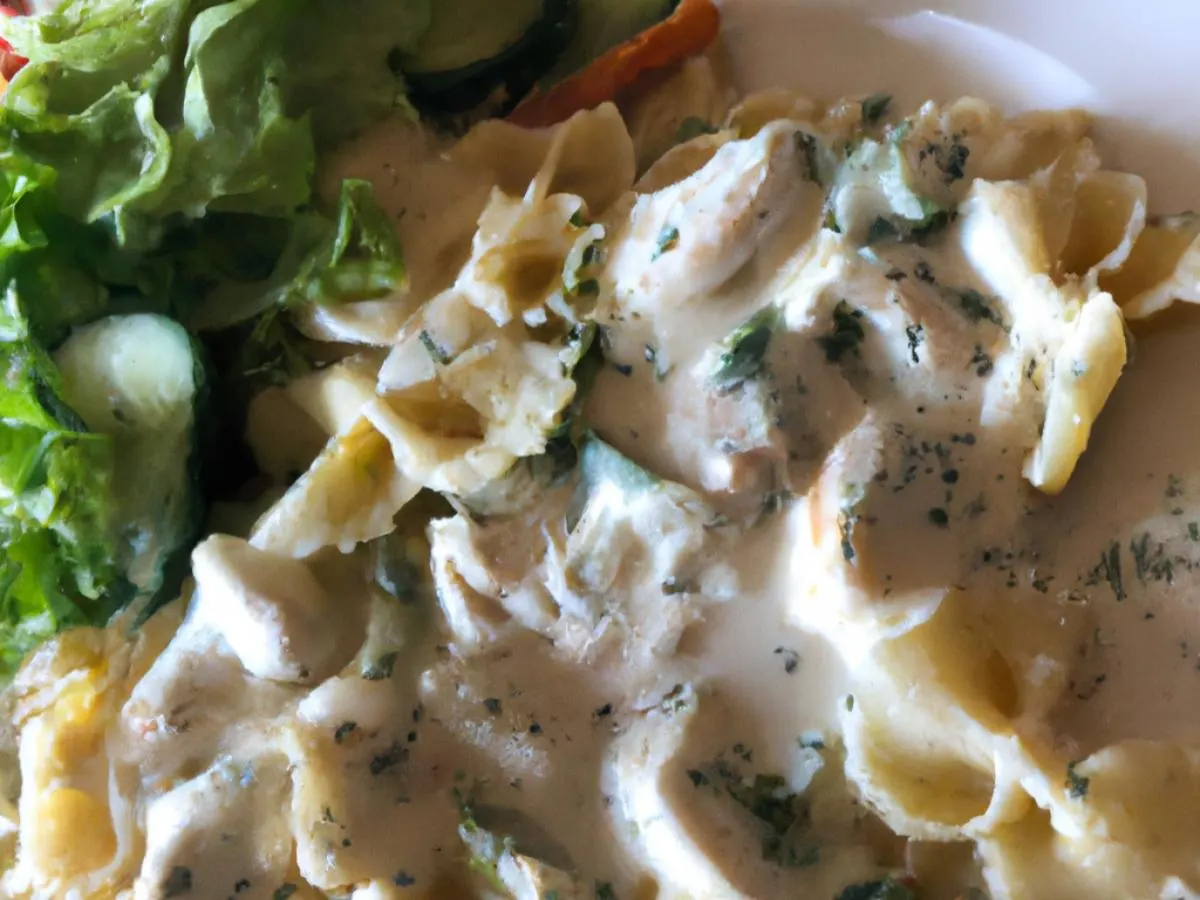 Chicken Alfredo and Garden Green Salad Chicken Alfredo and Garden Green Salad