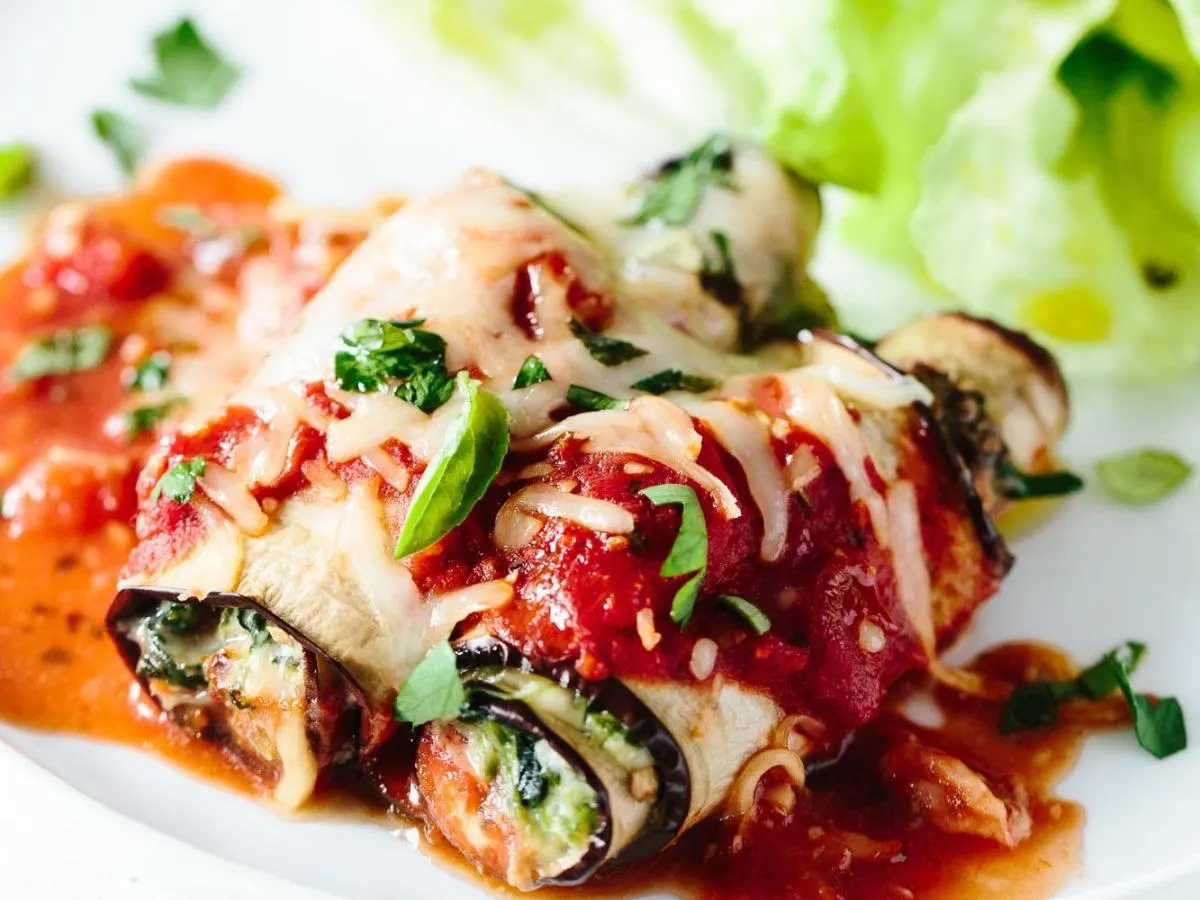 Eggplant Rollatini and Garden Green Salad Eggplant Rollatini and Garden Green Salad