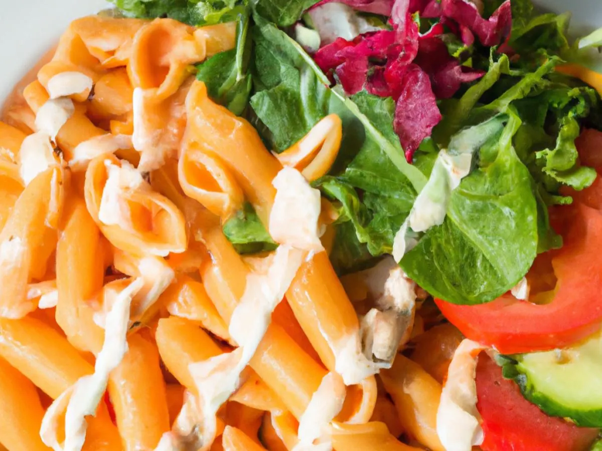 Penne Alla Vodka and Garden Green Salad Penne Alla Vodka and Garden Green Salad