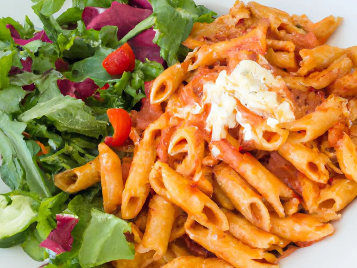 Gluten Free Penne Alla Vodka and Garden Green Salad Gluten Free Penne Alla Vodka and Garden Green Salad