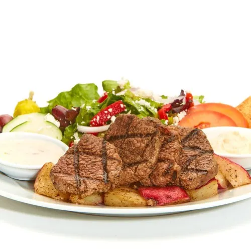 Grilled Beef w/ Rice and Greek Salad Box Grilled Beef w/ Rice and Greek Salad Box