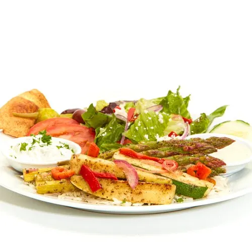 Grilled Veggies w/ Rice and Greek Salad Box Grilled Veggies w/ Rice and Greek Salad Box