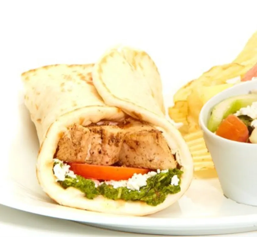 Chicken Basil-Pesto Gyro w/ Tomato Cucumber Salad Box Chicken Basil-Pesto Gyro w/ Tomato Cucumber Salad Box