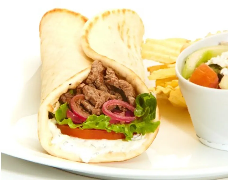 Grilled Beef Gyro w/ Greek Pasta Salad Grilled Beef Gyro w/ Greek Pasta Salad