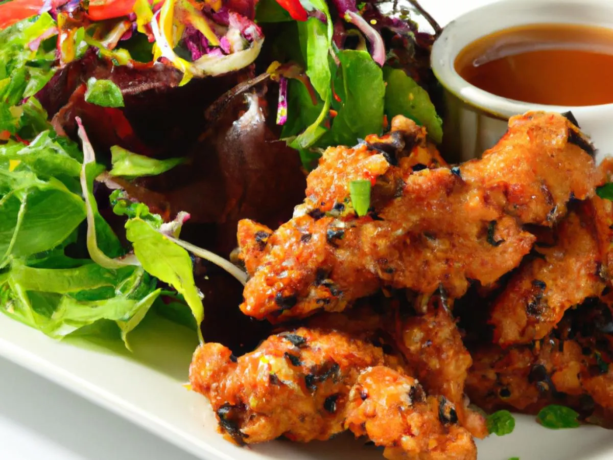 Crispy "Hat Yai" Boneless Fried Thigh with Spring Mix & Soy Ginger Dressing Crispy "Hat Yai" Boneless Fried Thigh with Spring Mix & Soy Ginger Dressing