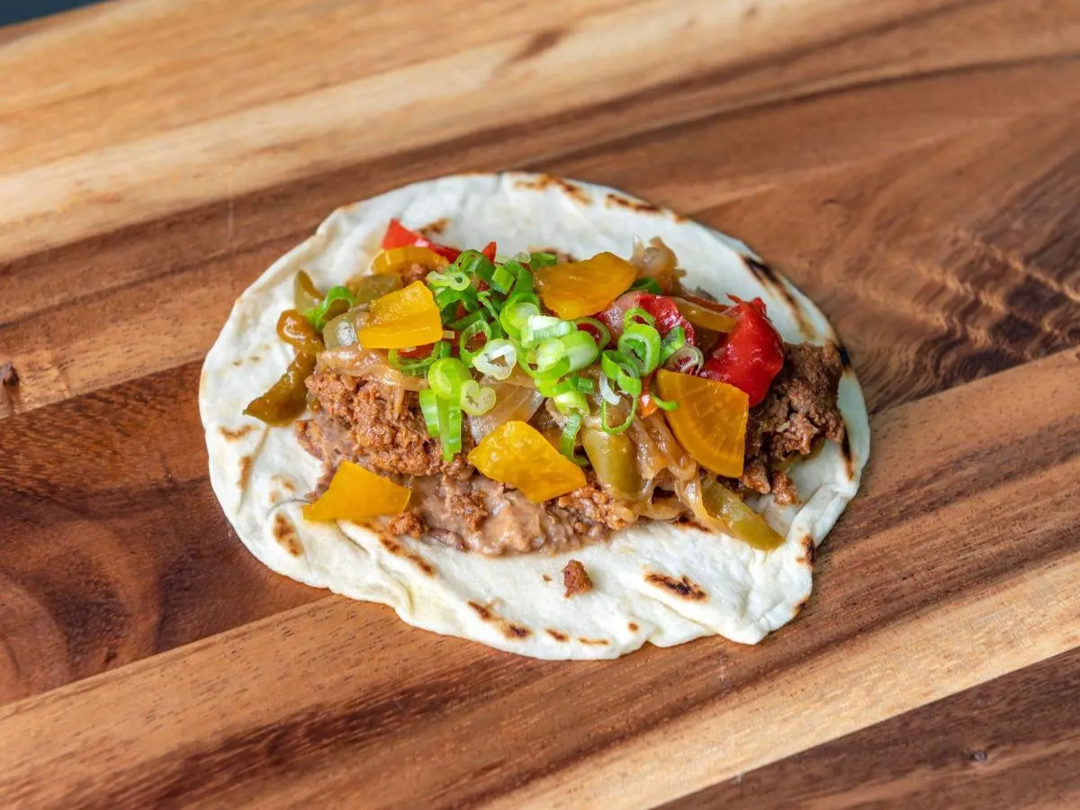 Gluten Free Vegan Chorizo Breakfast Taco with Red Salsa