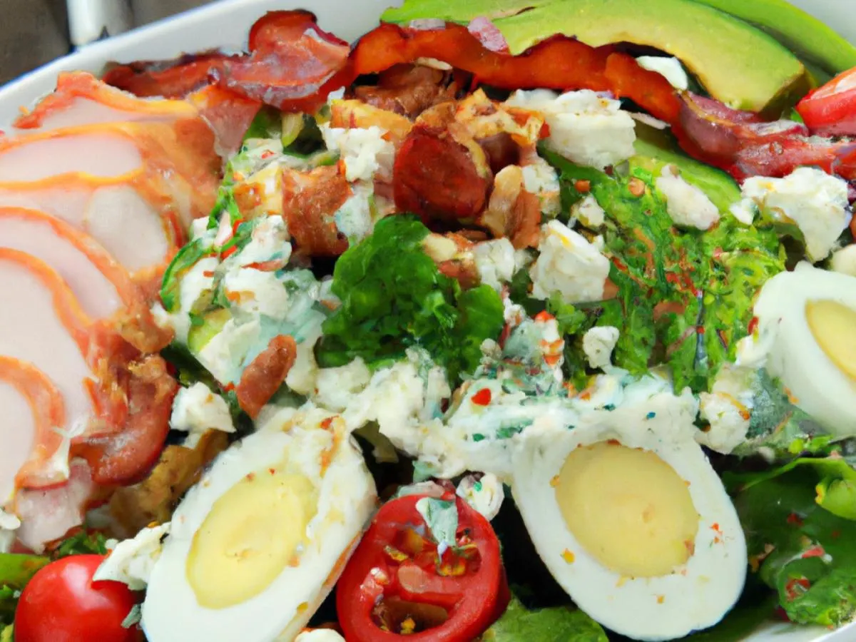 Turkey Bacon Cobb Salad with Bread and Chocolate Chip Cookie