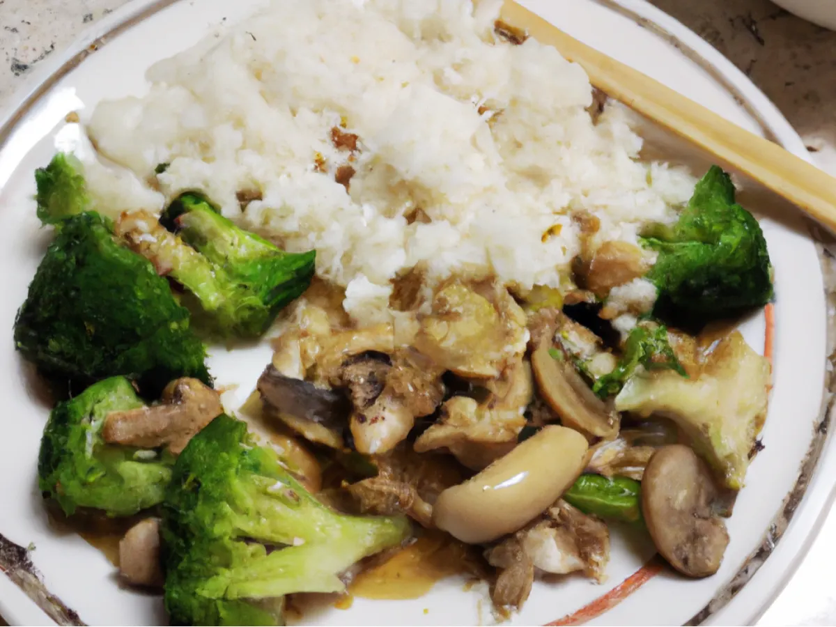 Allergen Free Mushroom Celery Stir Fry with White Rice and Broccoli Allergen Free Mushroom Celery Stir Fry with White Rice and Broccoli