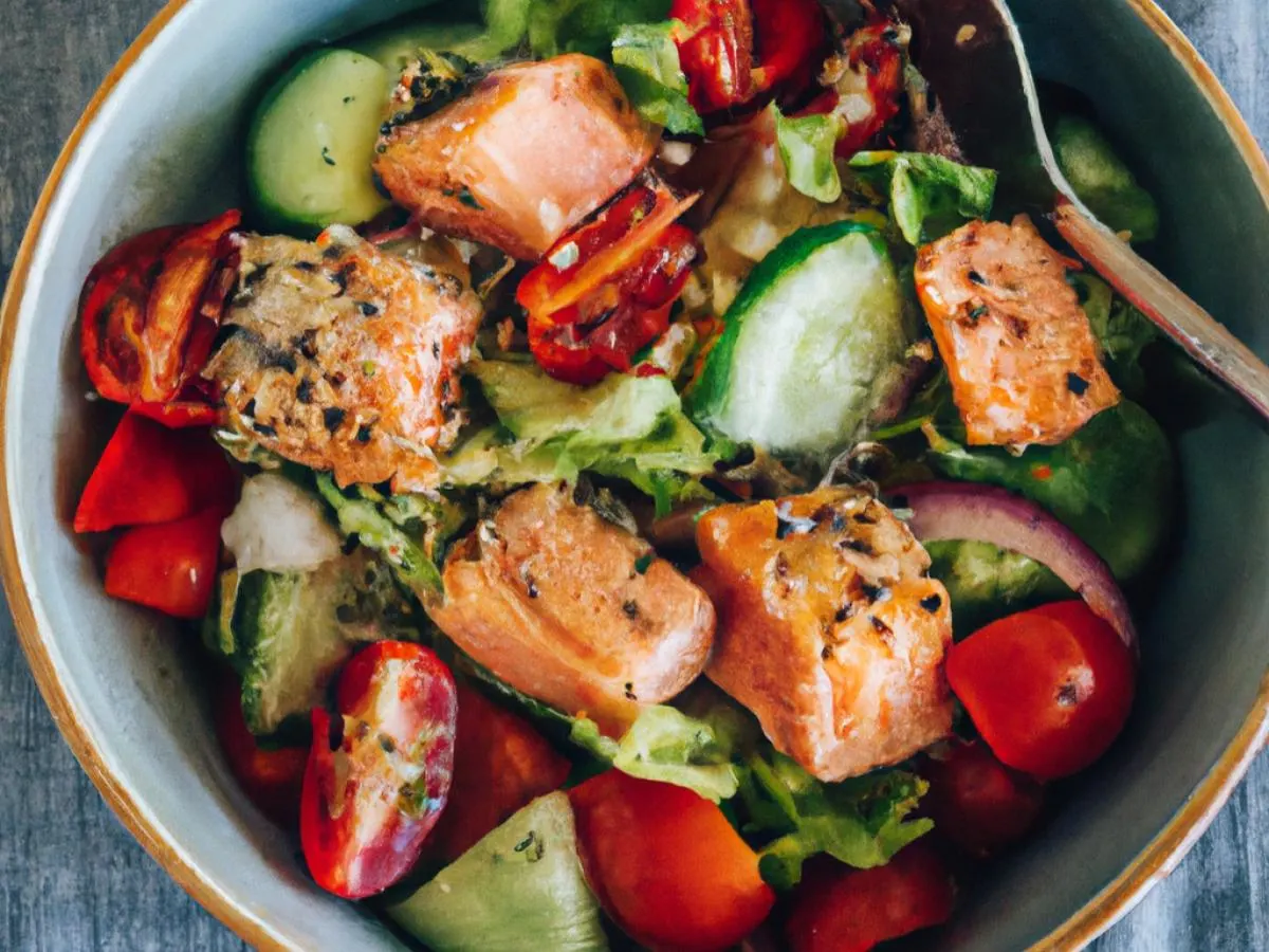 [Special Diet] Olive Oil Grilled Salmon Salad with Tomato, Cucumber, Onion